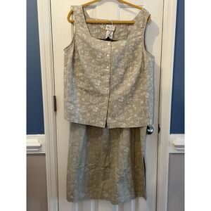 Vtg  Kathie Lee Woman 2X Maxi Skirt Top Set Linen Blend Granola Boho Cottage
